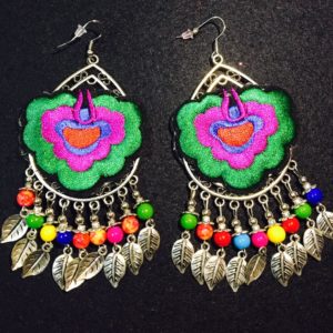 Green Embroidery tassel earrings