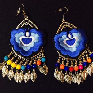 Blue embroidery tassel earrings