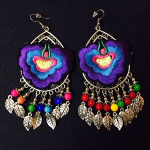 purple tassel embroidered earrings