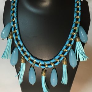 Sky blue tassels drop necklace