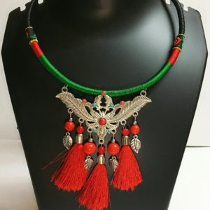 QUILEUTE RED TASSEL NECKLACE