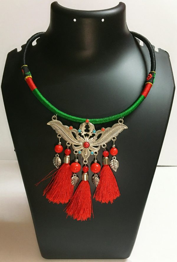 QUILEUTE RED TASSEL NECKLACE